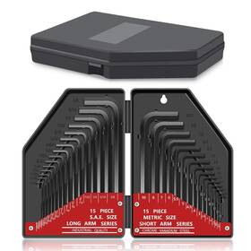 Kingsdun 728370450279 30 Pcs Hex Key Set Metric/imperial Short/long Arm Sae 0.028-3/8 Inch Metr