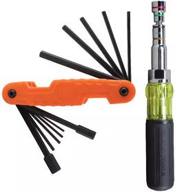 Klein Tools 445038095032 7-in-1 Multi-bit Nut Driver And Pro Folding Hex Key Tool Set