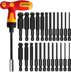 Lattook 313102063072 Ball End Hex Allen Wrench Set With T Handle Ratchet Driver 24pcs S2 Steel