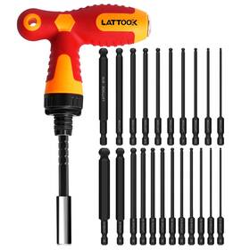 6436518 Lattook Ball End Hex Head Allen Wrench Drill Bit Set With Ratcheting T Handle Black