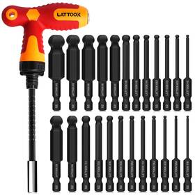 649650 Lattook Ball End Hex Head Allen Wrench Drill Bit Set With T Handle Ratchet Black
