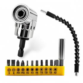 22441716 Lovarisse 14pcs Flexible Drill Bit Extension Set 105 Right Angle 29.5 Cm