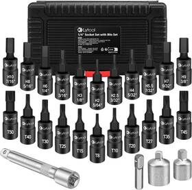 Hs27909 Lytool Torx And Hex Bit Socket Set 25 Pcs 1/4 Inch Allen Key Star One Size