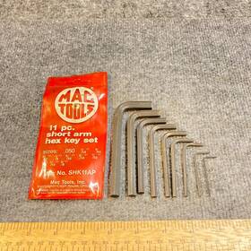 Shk11ap Mac Tools Hex Key 9 Pc Short Arm Allen Wrench Sae With Case Usa