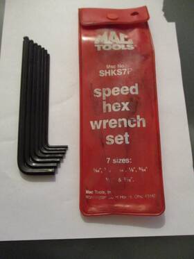 Shks7p Mac Tools 7pc. Sae Speed Hex Key Wrench Set 5/64 Inch -3/16 Vtg Usa