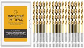 Macxcoip 753878908496 Hex Shank Drill Bit Set 16pcs 1/4 Inch Hss Titanium Twist