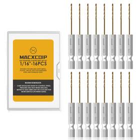 Macxcoip 753878908526 Hex Shank Drill Bit Set 16pcs 1/16 Inch Hss Titanium Twist