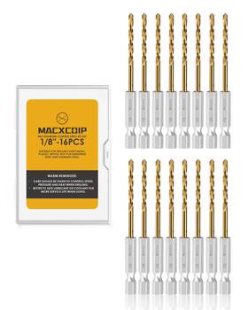 Macxcoip 753878908533 Hex Shank Drill Bit Set 16pcs 1/8 Inch Hss Titanium Twist