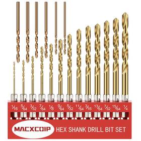Macxcoip 793313650955 Drill Bit Set 19pcs Twist 13pcs Hex Shank 6pcs