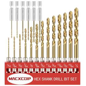 Macxcoip 793313653277 Hex Shank Drill Bit Set 19pcs Titanium Twist For Sheet Metal