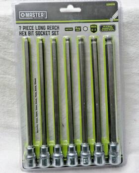 228036 Master Mechanic Metric 7 Pc Long Reach Ball Hex Bit Socket Set 3/8 Inch Drive