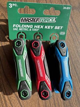244-6974 Masterforce Sae/metric/torx Folding Hex Key Set - 3 Pack