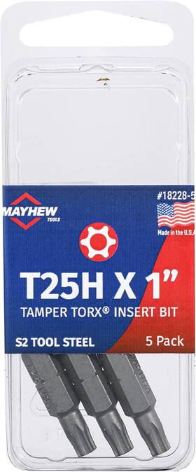 18228-5 Mayhew Tools 045256010106 Usa Tamper Torx Insert Bit T25h X 1 Inch 5-pack Steel