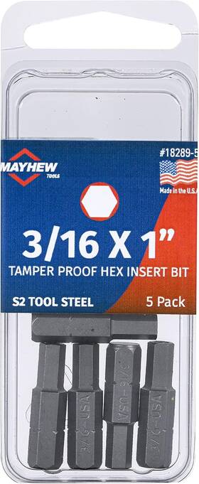 18289-5 Mayhew Tools 045256010700 Usa Tamperproof Sae Hex Insert 3/16 X 1 5-pack Steel