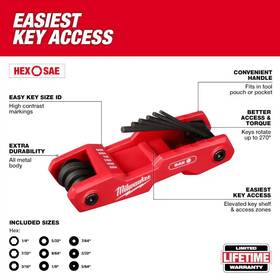 Milwaukee 313032631617 17-key Folding Hex Key Set Sae/metric Compact Multi-tool For Repairs