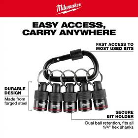 Milwaukee 445040715751 5-piece Hex Bit Holder With Carabiner