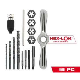 49-22-5602 Milwaukee 15pc Sae Tap And Die Set With Hex-lok 2-in-1 Handle