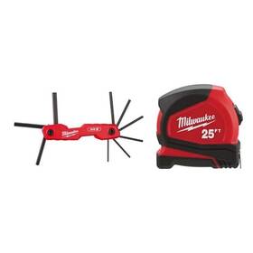 Milwaukee 882346299412 Folding Sae Hex Key Set 9-piece With Compact Auto Lock 25 Ft. Tape Measure