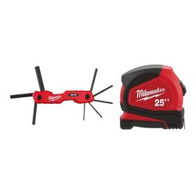 Milwaukee 882346299429 Folding Metric Hex Key Set 8-piece W Compact Auto Lock 25 Ft. Sae Tape Measure