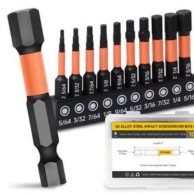Mywish 313057444476 Sae Allen Hex Bit Set 1/4 Inch Hex-shank S2 Steel For Impact Drivers 10-piece