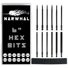 Narwhal 810147653584 6 Inch Long Allen Hex Bit Set 12 Pack Of Drill Bits With Case Key