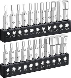 Nauix 313042143179 22 Piece Hex Head Allen Wrench Drill Bit Set 1/4 Inch Shank Metric And Sae