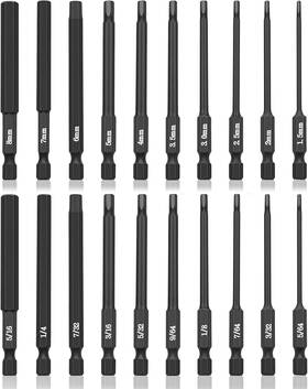 Nauix 445008291259 20 Piece Hex Head Allen Wrench Drill Bit Set 1/4 Inch Shank Metric And Sae