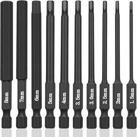 Nauix 445012795736 10 Piece Hex Head Allen Wrench Drill Bit Set 1/4 Inch Shank Metric Sizes 1