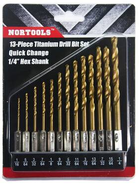Ah1160 Nortools Hex Shank Drill Bit Set 13 Pcs High Speed Steel Titanium Coated