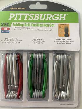 98523 Pittsburgh New Sae/metric Folding Ball-end Hex Key Set