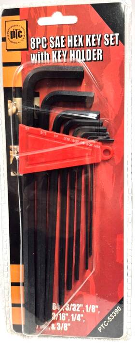 53390 Ptc 8 Pc. Hex Key Wrench Set Sae With Holder Longs