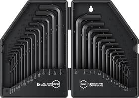 Reniteco 445036659649 30 Pcs Hex Head Key Allen Wrench Tool Set Organizer Kit Alloy Steel L Shape Blac