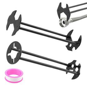 22414226 Restynic 2pcs Basin Wrench Multifunctional Sink Four-jaw Hex Carbon Steel Kitchen Bath