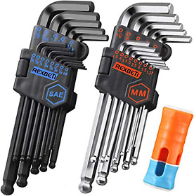 Rexbeti Hex Key Allen Wrench Set Sae Metric Long Arm Ball End 26 Pieces