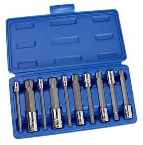 10054a Ridgerock Tools Inc. Xzn Triple Square Spline Bit Socket Set Extra Long 4 Inch 4mm To 18mm