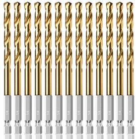 Rogaper Hs-1/4-13pcs 13 Pcs 1/4 Inch Titanium Coated Twist Hex Shank Drill Bit Set 135 13pcs