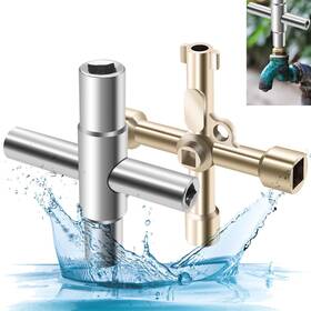 O-089 Seamaka 2pcs 4-way And 6-way Multifunctional Water Sillcock Key Wrench Plated Steel