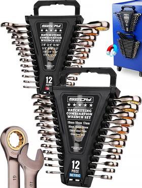 81178 Sedy Premium 24-piece Ratchet Wrenches Set 1/4 To 7/8 Inch And Metric 8-19mm Black