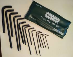 19715 Sk S-k - 15 Pc Black L Shaped Hex Key Set Original Green Pouch