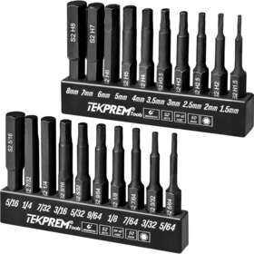Tekprem 445047556531 Metric And Sae Hex Head Allen Wrench Impact Drill Bit Set 20-piece 1/4 Inch Mag