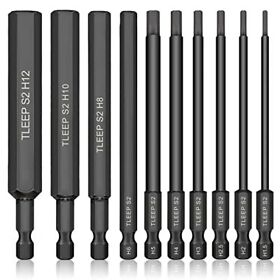 Tleep 10 X 1/4 Inch Hex Head Allen Wrench Drill Bits Long 100mm 12mm To 1.5mm