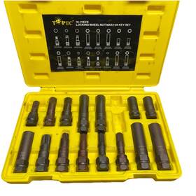 Topec 726084334977 16-piece Locking Lug Nut Master Key Set 5 6 7 12 Spline Socket Missing 1