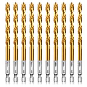 U2023051801 Ubesths Titanium Twist Drill Bit Set 10 Pcs 1/4 Inch Hex Shank Pieces