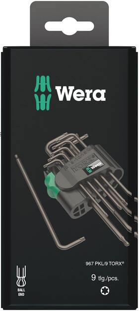 Wera 013288119650 Hexagon 967 Pkl/9 Sb Lkey Set Blacklaser Ballpoint Hex Key 9 Piece