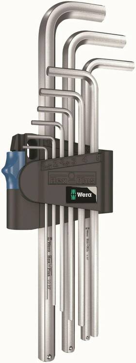 022130 Wera 950/9 Allen Key Set 9 Piece Chrome-plated Hold Function Metric Hex-plus