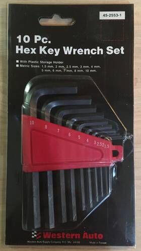 Western Auto 047669185327 10 Pc Metric Hex Key Wrench Set 1.5-8mm And Mm