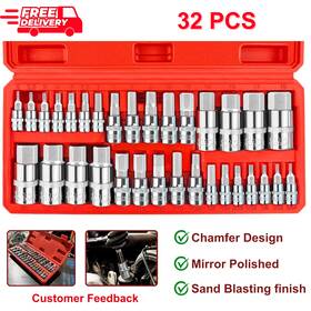 Hz002 Wett Master Sae / Metric Hex Bit Socket Set 32pcs - S2 And Cr-v Steel Quick Connection