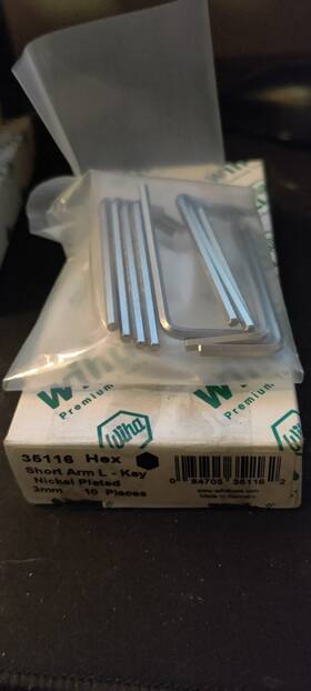 35116 Wiha Nickel Finish Short Arm Hex L-key 3mmx60mm 10-pack Germany