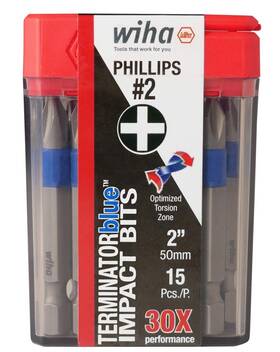 70242 Wiha Terminatorblue Impact Bit Phillips #2-2 Inch - 15 Pack One Size Multi