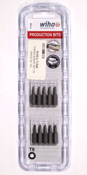71508 Wiha 10 Piece Pack Of T8 Torx Bits 1/4 Inch Drive 1.0 O.a.l